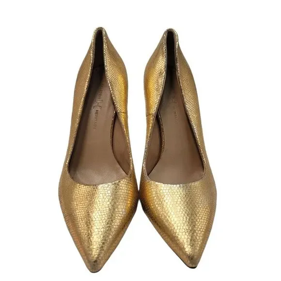 Halston Heritage Gold Heels Leather Pumps - Picture 8 of 11